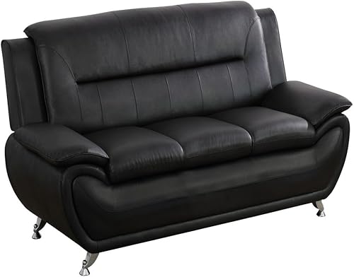 Miniatura 23 de Cómodo sofá moderno de piel sintética para sala de estar pequeña, dormitorio, oficina, apartamento para espacios pequeños (negro y rojo, asiento