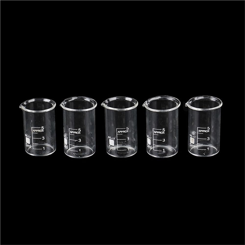 Becher da 5 ml con beccuccio, becher in Vetro borosilicato di Forma Bassa, becher Trasparente in Vetro Spesso per Laboratorio Chimico