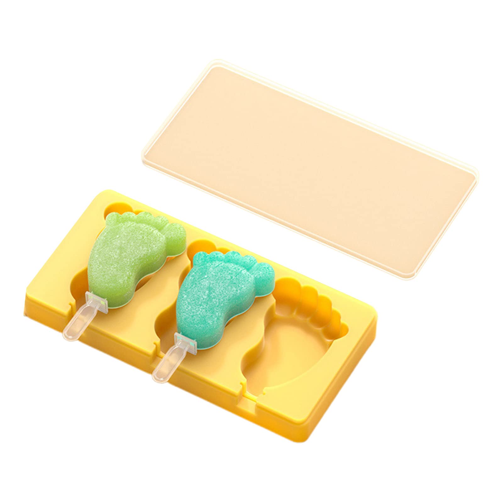 Uqezagpa Foot Shape Ices Cream Molds Ices Rod Cream Mold Tray Cubes Making Tool Cake Candy Mold with Lid & Rod Silicone Popsicles Molds