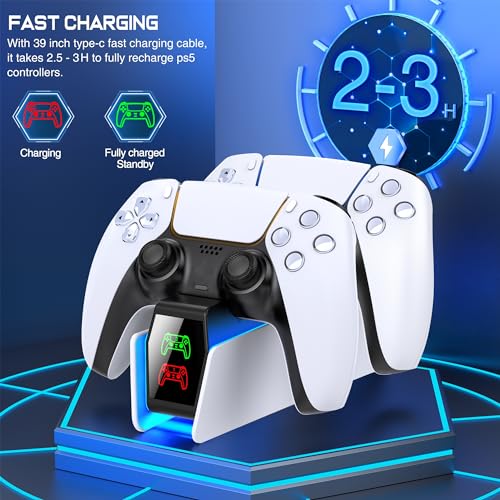 Image of PS5 Controller Charger Station for PlayStation 5 Controllers with LED Light Dual Stand Charger Dock, PS5 Controller Charging Station Accessories for PlayStation 5 Storage Kit with AC Adapter
