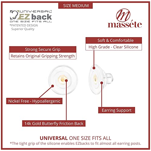 Universal Ezback Earring Backs Soft Clear Silicone And 14K Yellow Gold Medium 1 Pair #TOP2