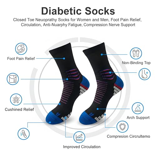Image of Crew Socks for Women & Men Circulation, Diabetic and Neropathy Pain Relief, Swelling, Neuropathy, Runner, Nurses, Travel, Pregnancy, Flying- Pack of 2- (Green+ Black)