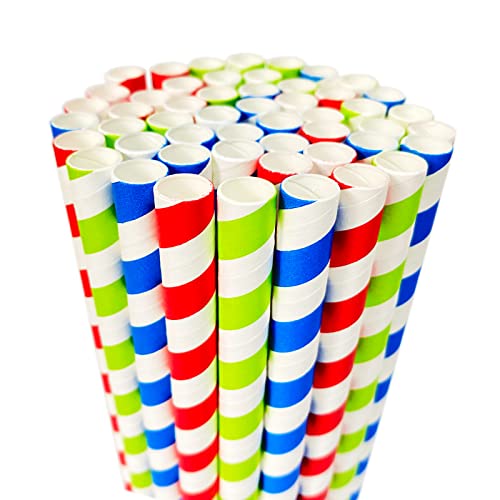 Strohhalme groß, Papier Strohhalm 9mm Breit Einweg Trinkhalme für Smoothies/Milchshakes/Dicke Shakes/Slushies/Gefrorene Getränke, Geburtstag Dusche Hochzeit Party Zubehör Dekorieren, 66 Streifen