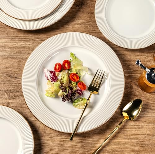 Image of GBHOME Ceramic Dinnerware Sets,12 pcs Embossed Elegant Stoneware Plates and Bowls Sets, Housewarming Wedding Gift | Dishwasher & Microwave Safe | Dishes Set Service for 4