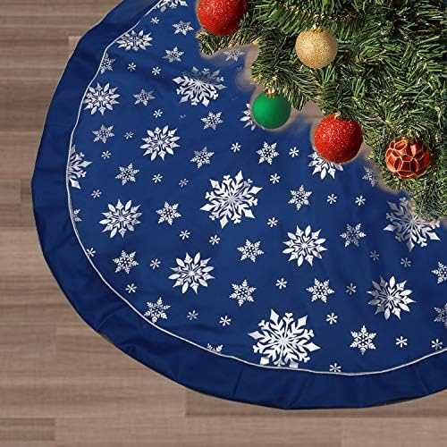 Flash World 48 Inch Large Christmas Tree Skirt Xmas Soft Cover Mat Decor Snowflake Collar Farmhouse Tree Skirt for Holiday Ornaments Party Home Indoor Decorations (Blue—Three Cotton Layer, 48INCH)