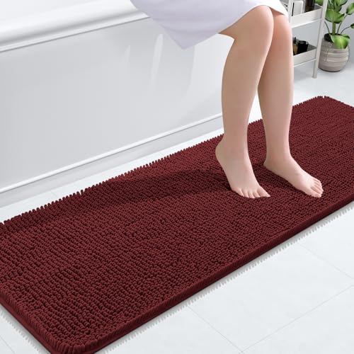 Image of OLANLY Bathroom Runner Rugs 59x20, Soft Absorbent Chenille Bath Rugs, Rubber Backing Quick Dry, Machine Washable Long Bath Mats for Bathroom, Tub and Shower, Home Decor Accessories, Andorra Red-Brown