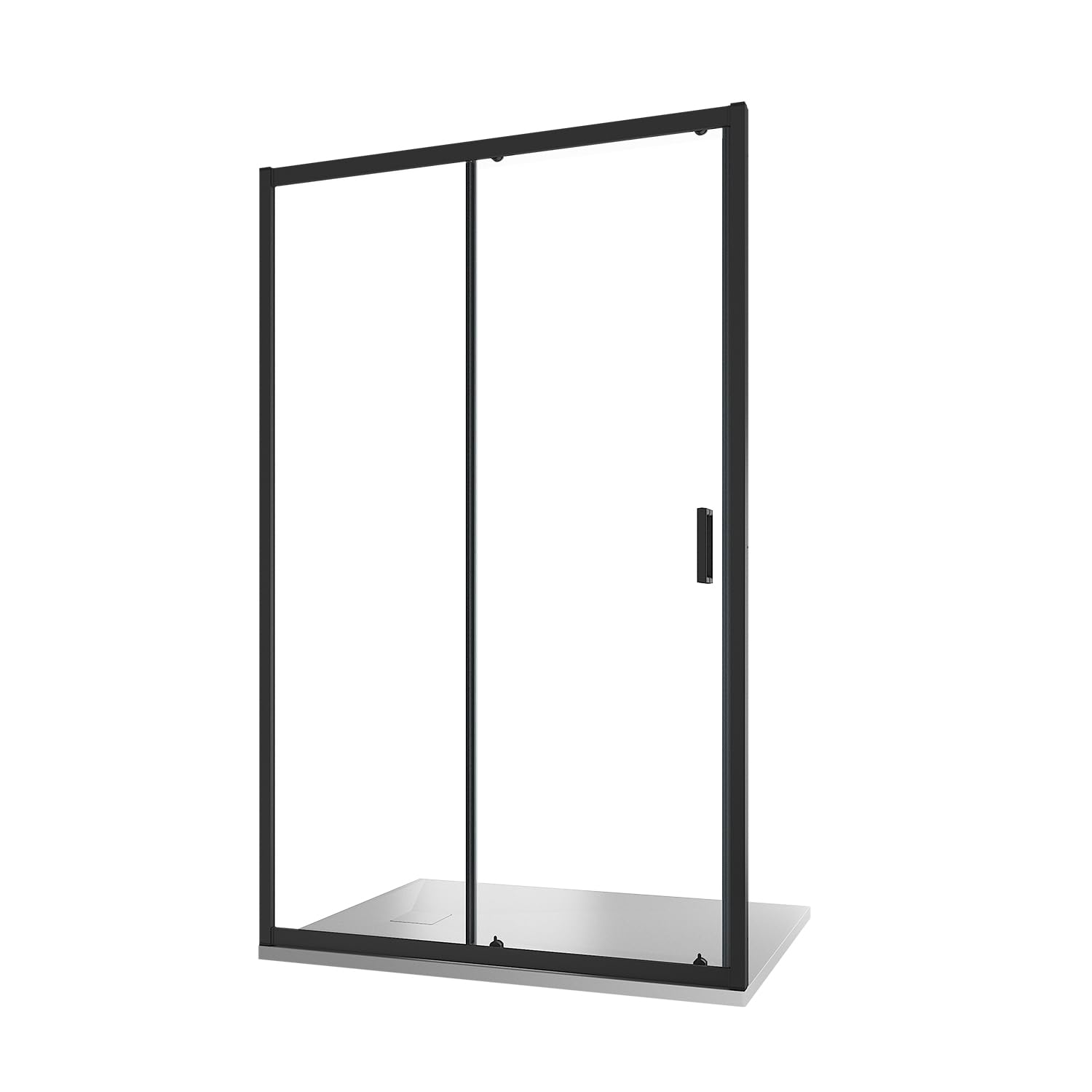 Box Doccia Nicchia 110cm Apertura Scorrevole Vetro Temperato 6mm Trasparente Profili Nero Opaco h185cm mod. Tonga