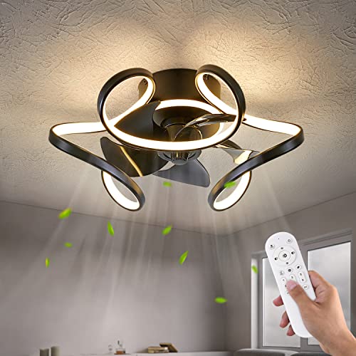 Dalouguan Ceiling Fan with Light Remote Control, 19" 6 Speeds 3 Colors Geometric Bladeless Ceiling Fan with Lights, Black Low Profile Flush Mount Ceiling Fan for Kitchen Bedroom Dalouguan Ceiling Fan with Light Remote Control, 19" 6 Speeds 3 Colors Geometric Bladeless Ceiling Fan with Lights, Black Low Profile Flush Mount Ceiling Fan for Kitchen Bedroom