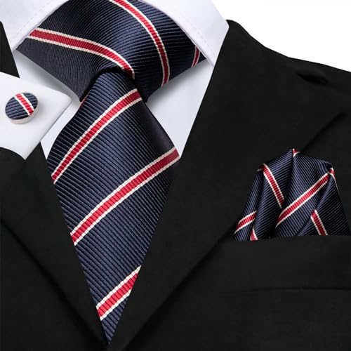 Image of Dubulle Mens Paisley Striped Tie Woven Necktie for Men and Handkerchief Cufflinks Set Wedding Formal Business