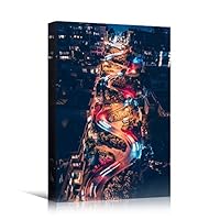 Canvas Wall Art Street Lights Cityscape Colorful Modern Multicolor Neon Photography Placesv - 12x18 inches