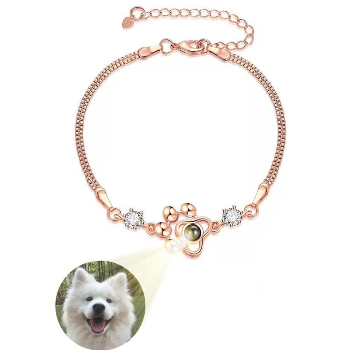 Custom Dog Paw Projection Bracelet, Personalized Photo Projection Bracelet, Pet memorial bracelet, Custom Jewelry (Silver)