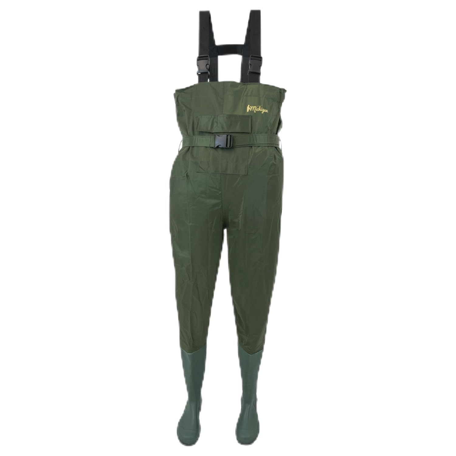 Waterproof Olive Green Fishing Chest Waders with Belt for Fly Coarse Fishing Duck Hunting Size 6-12