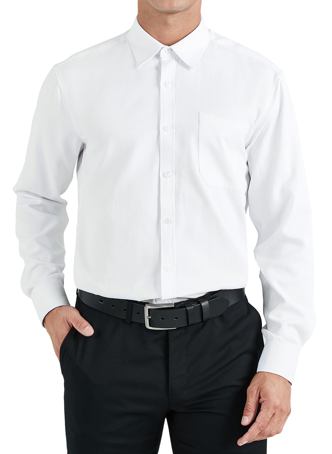 HISDERN Camisas de Vestir para Hombre Manga Larga Formal Camisa de Algodón con Bolsillo Botones Regular Fit para Boda Negocios Fiesta S-4XL