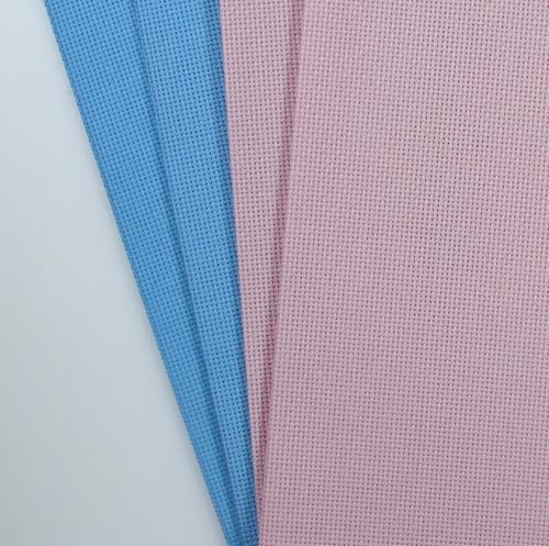 Image of KCS 4 /6 pc of 12 inch x 18 inch(30cmx45cm) 18CT Counted Cotton Aida Cloth Cross Stitch Fabric (4 pc, Light Blue+Pink)
