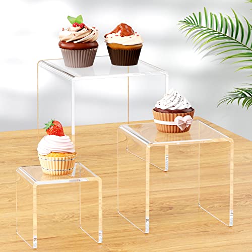 NIUBEE 2Set Acrylic Risers Display for Funko POP Figures,Clear Cake Stands for Candy Dessert Table Decorations-5"x6"x7"