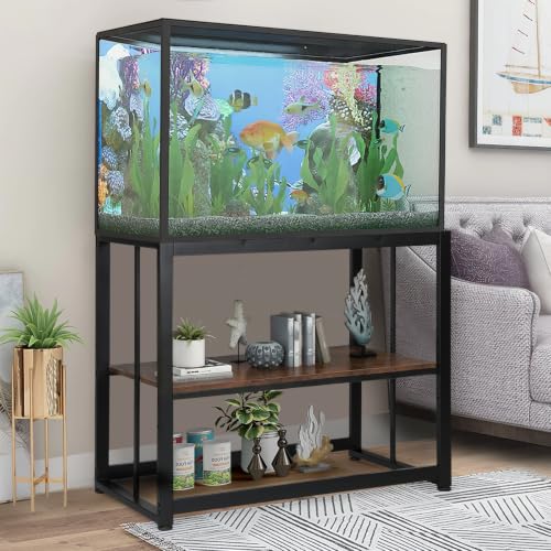 Image of VOWNER 55-75 Gallon Fish Tank Stand - Metal Aquarium Stand, 48.4 inch x 14.9 inch x 29.5 inch Heavy Duty Reptile Tank Stand, Adjustable 2-Tier Fish Tank Rack Shelf for Home Office, Tank not Included, Brown