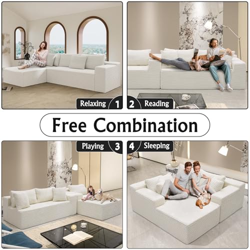 Image of Sectional couches for Living Room Corduroy Couch, 104 inch Cloud Sectional Couch with L-Shape Chaise, Modern Modular Sofa, Deep Seat Comfort, No Assembly Required(Plush Corduroy, Left Facing Chaise)