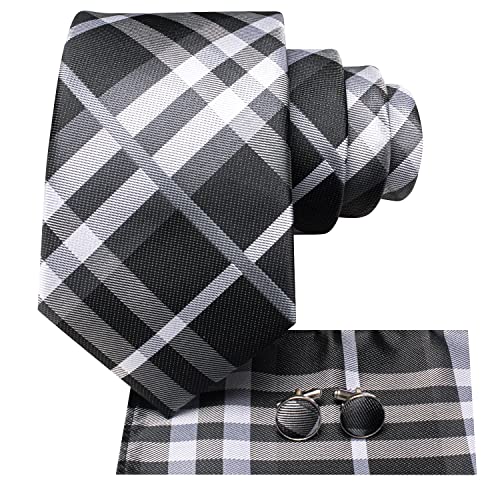 Image of Hi-Tie Mens 70inches Tie Set Extra Long Necktie for Men Cufflinks Handkerchief Big Tall Men Business Wedding