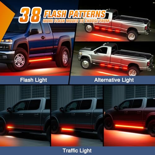 Image of Nilight 2PCS 70 Inch Emergency Strobe Light Strip with Controller 864 LED Red Running Board Lights Flexible Side Flashing Warning Caution Safety Waterproof for Truck Construction Pickup
