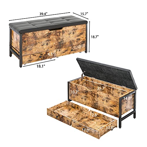 image for LIKIMIO Storage Benches, Leather Entryway Bench with Flip Top Storage 