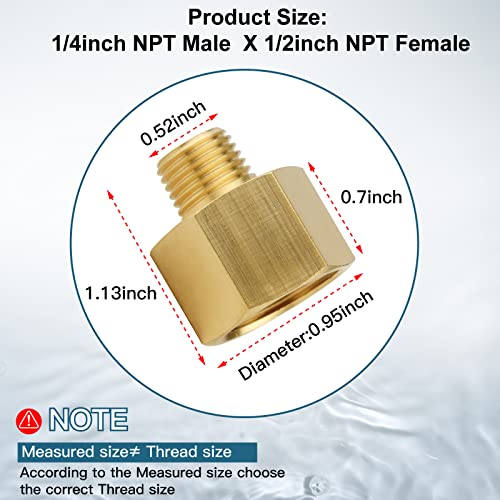 Midanya Brass Pipe Fitting Reducer Adapter 1/4 Inch Npt Male Thread To 1/2 Inch Npt Female 2 Pack Thread Hose Fitting Straight Hex Nipple Fast Coupler thumb #1