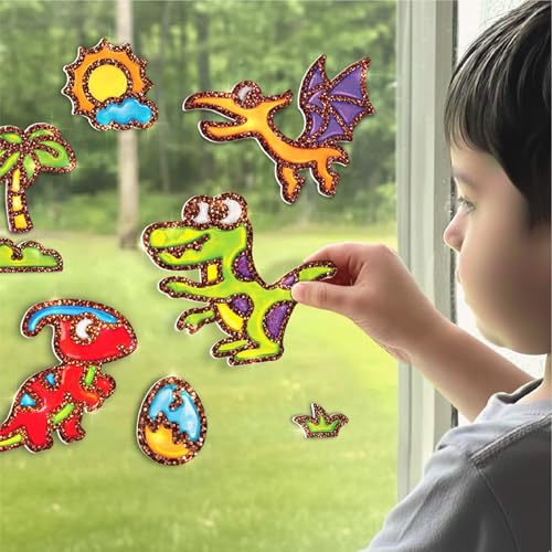 Image of Imagimake DIY Dino Jelly Stickers | 25+ Stickers - Paint, Peel & Stick | Glass Painting Activity Set with 15 Paint Tubes | Art and Craft Kit for Kids 3-6 Years | Birthday Gift for Boys & Girls Age 3+