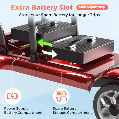 Image of Lightweight Mobility Scooter for Seniors & Adults - Cruise & Airport Approved, 43lb Foldable Portable Motorized Scooters with Removable Lithium Battery for 12.4 Miles Travel, 300lb Capacity, Red