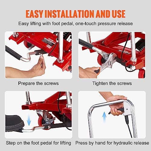 VEVOR Hydraulic Lift Table Cart, 500lbs Capacity 28.5" Lifting Height, Manual Single Scissor Lift Table with 4 Wheels and Non-Slip Pad, Hydraulic Scissor Cart for Material Handling, Red