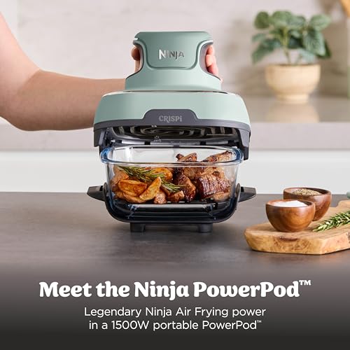 Image of Ninja Crispi 4-in-1 Glass Air Fryer | With Non-Toxic 4QT & 6-Cup Glass Containers & Lids | Microwave, Freezer, Dishwasher Safe | 450F Max Temp |1500 Watt | Green | FN101SG
