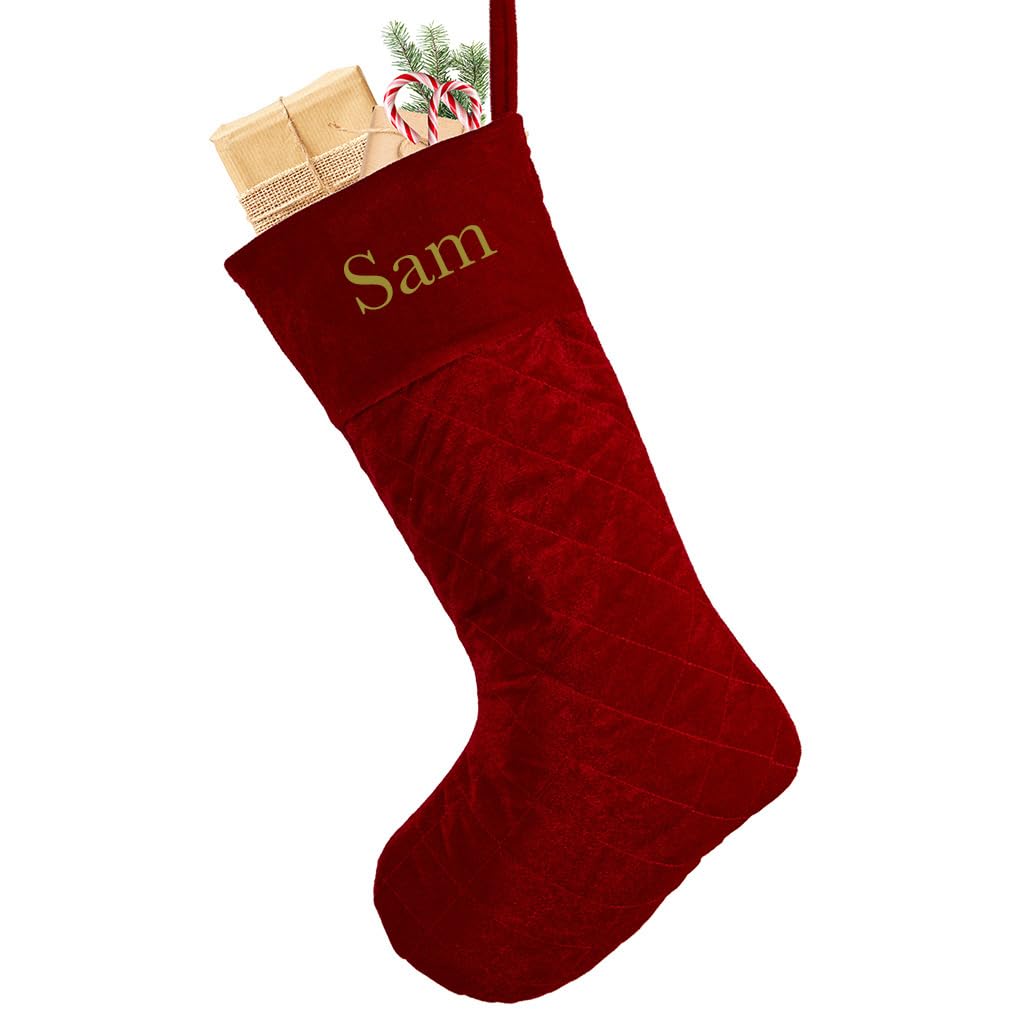 Personalised Christmas Stocking Luxury Velvet Quilted Stocking 20” (Red)