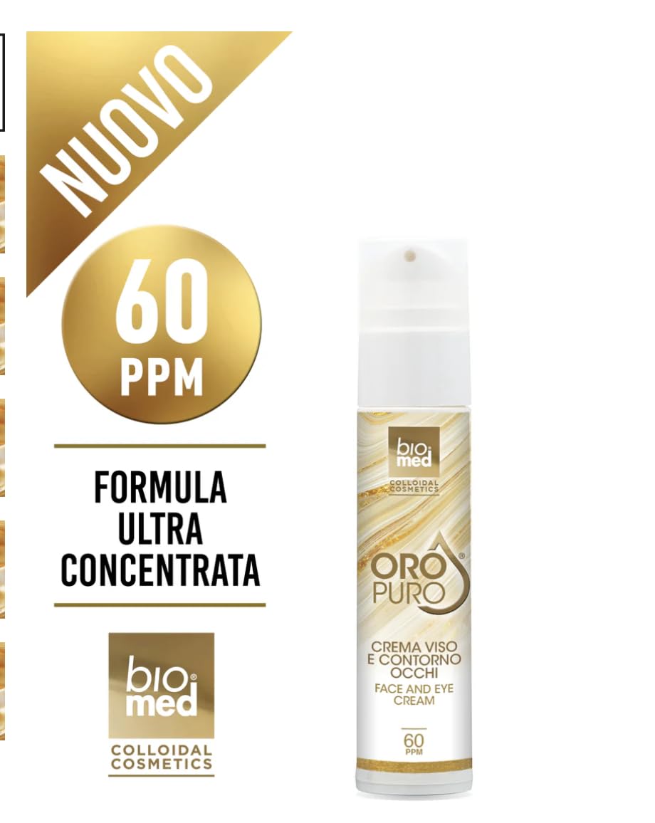 Crema rigenerante per viso e contorno occhi con oro colloidale attivo 60 ppm - 50 ml. ORO COLOIDALE Attivo 60ppm LA MAGGIORE Concentrazione del mercato. Crema rigenerante antietà ricca e setosa.