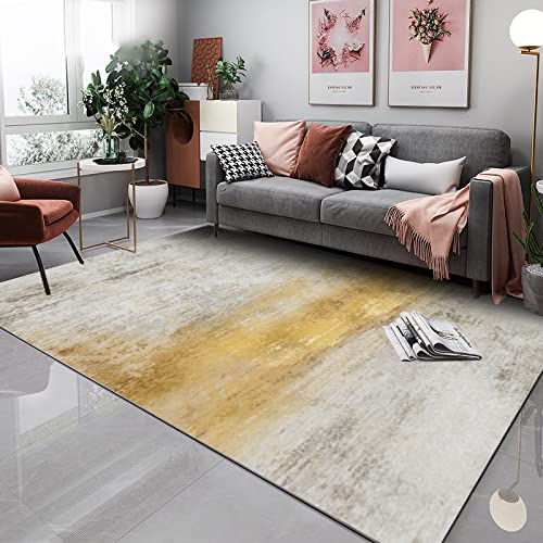 Tapis salon gris et jaune abstrait 160x230 cm grand format shaggy