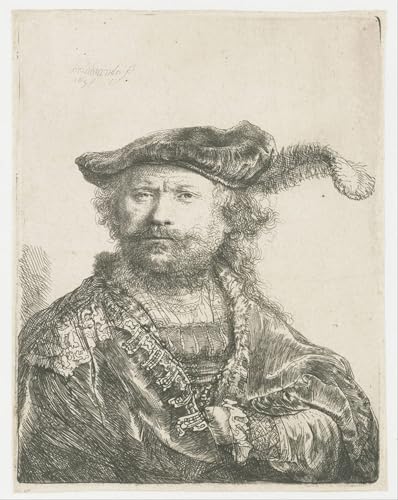Poster Rembrandt Autoportrait au chapeau à plume graffiti | Toile déco murale 60x90