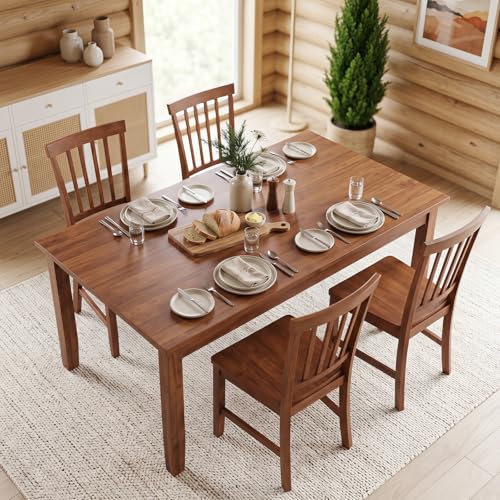 Image of COSTWAY Dining Chairs Set of 4, Armless Wooden Chairs with High Back, Thickened Rubber Wood Legs, Farmhouse Kitchen Chair for Dining Room, Kitchen, Restaurant, Walnut