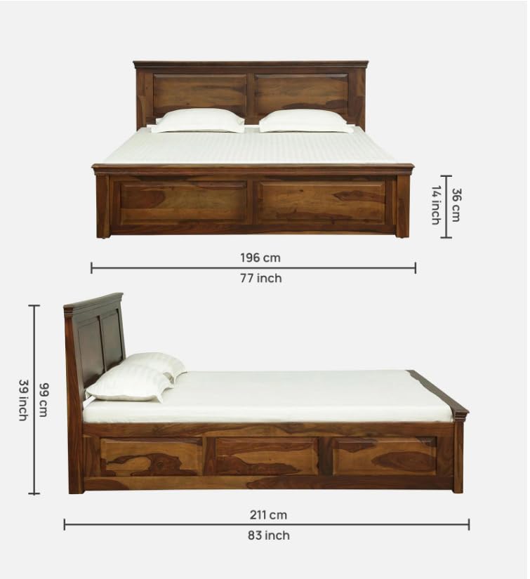 Image of Solid Sheesham Wood Bed Wooden Dreamy Nights Bed for Bedroom and Home Furniture | (Storage Bed -1)
