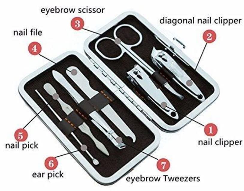 7-in-1 Stainless Steel Manicure & Pedicure Traveling Grooming Personal Care Tools Kit 1