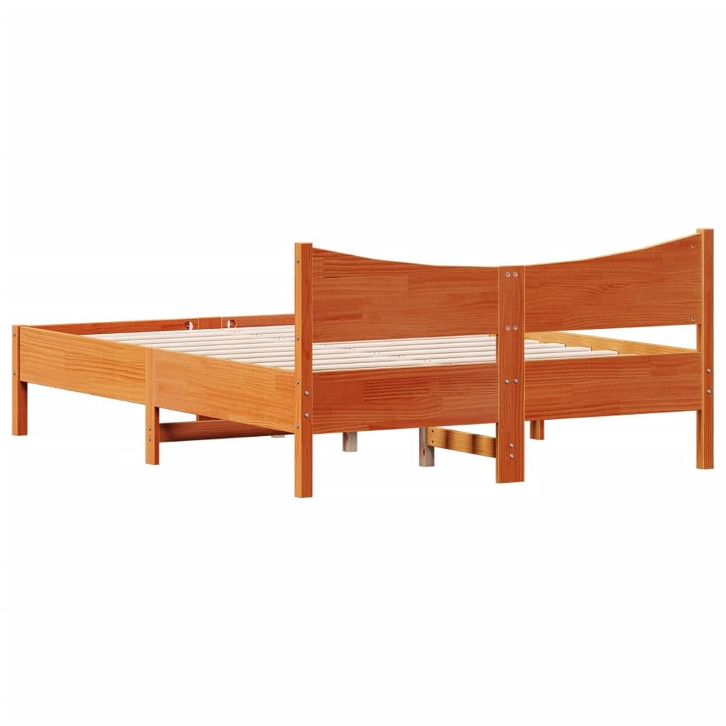 vidaXL Estructura de Cama, Somier Decorativo de Listones, Armazón Base de Cama, Mueble para Dormitorio, Madera Maciza de Pino Marrón Cera 140x190 cm