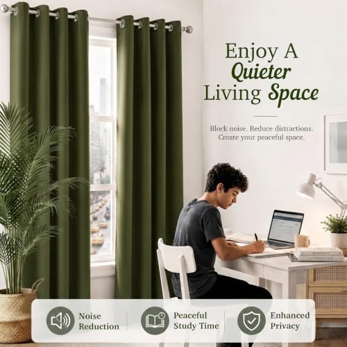 Image of 100% Blackout Window Curtains, 5 Feet, Solid Design, Faux Silk, Thermal Insulated, Noise Reducing Eyelet Door Curtain with Tie Back for Living Room & Bedroom, 115x150cm, Pack of 1 - Green
