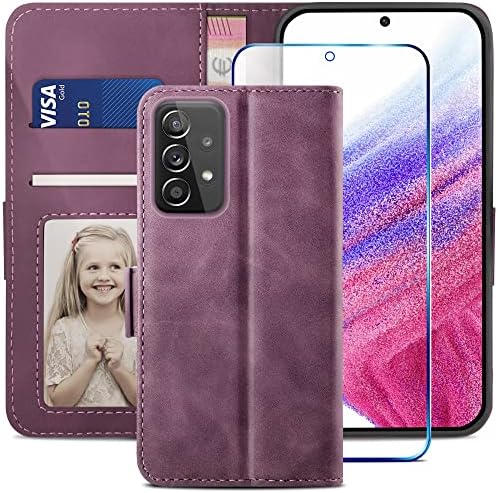YATWIN Compatible with Samsung Galaxy A53 5G Case, Flip Wallet Leather Case with Screen Protector and Card Slot Kickstand Phone Cases Cover for Samsung A53 - Wine Red