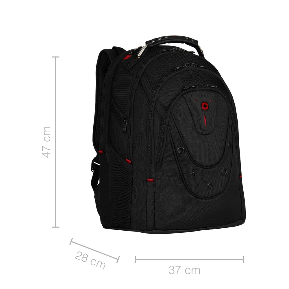 WENGER Ibex Deluxe Laptop-Rucksack, Notebook 14 bis 16 Zoll, Tablet bis 10 Zoll, 26 l, Damen Herren, Business Uni Schule Reisen, Schwarz, 606493