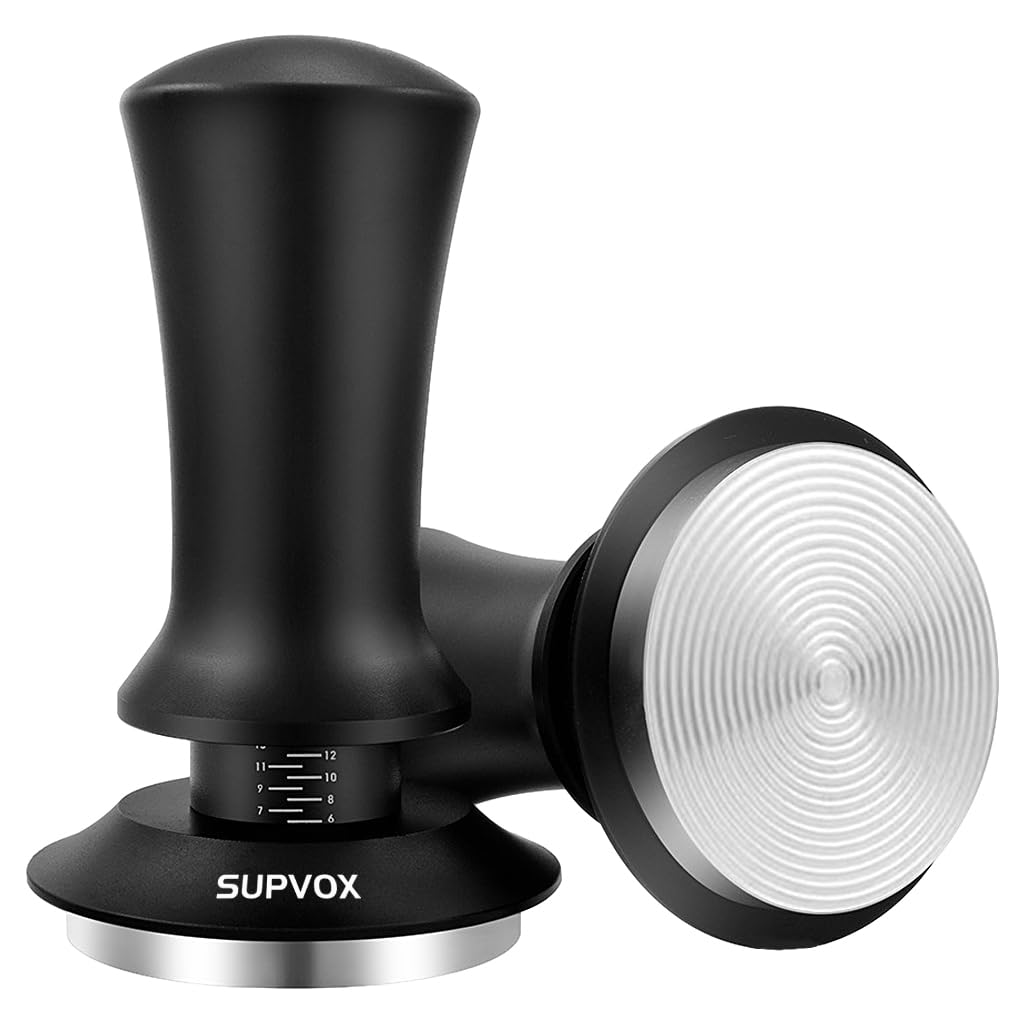 Supvox® 51mm Coffee Tamper Premium Coffee Accessories with Calibrated Spring Loaded, Flat Stainless Steel Base Tamper for Espresso Machine(Black)