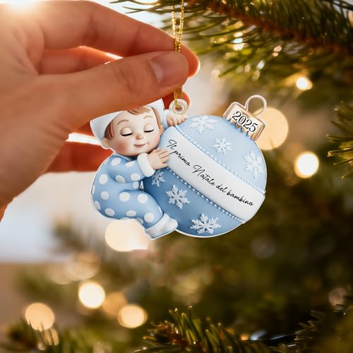 Decorazione di natale personalizzata 2025 in acrilico con nome e caratteristiche del bambino