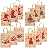 Holtrae 12 Piezas Bolsas de Regalo Navidad,4 Estilos, Bolsas Navidad, Bolsas Papel Regalo, reutilizables, Bolsas de Papel Kraft con Asas (21 x 15 x 8 cm)