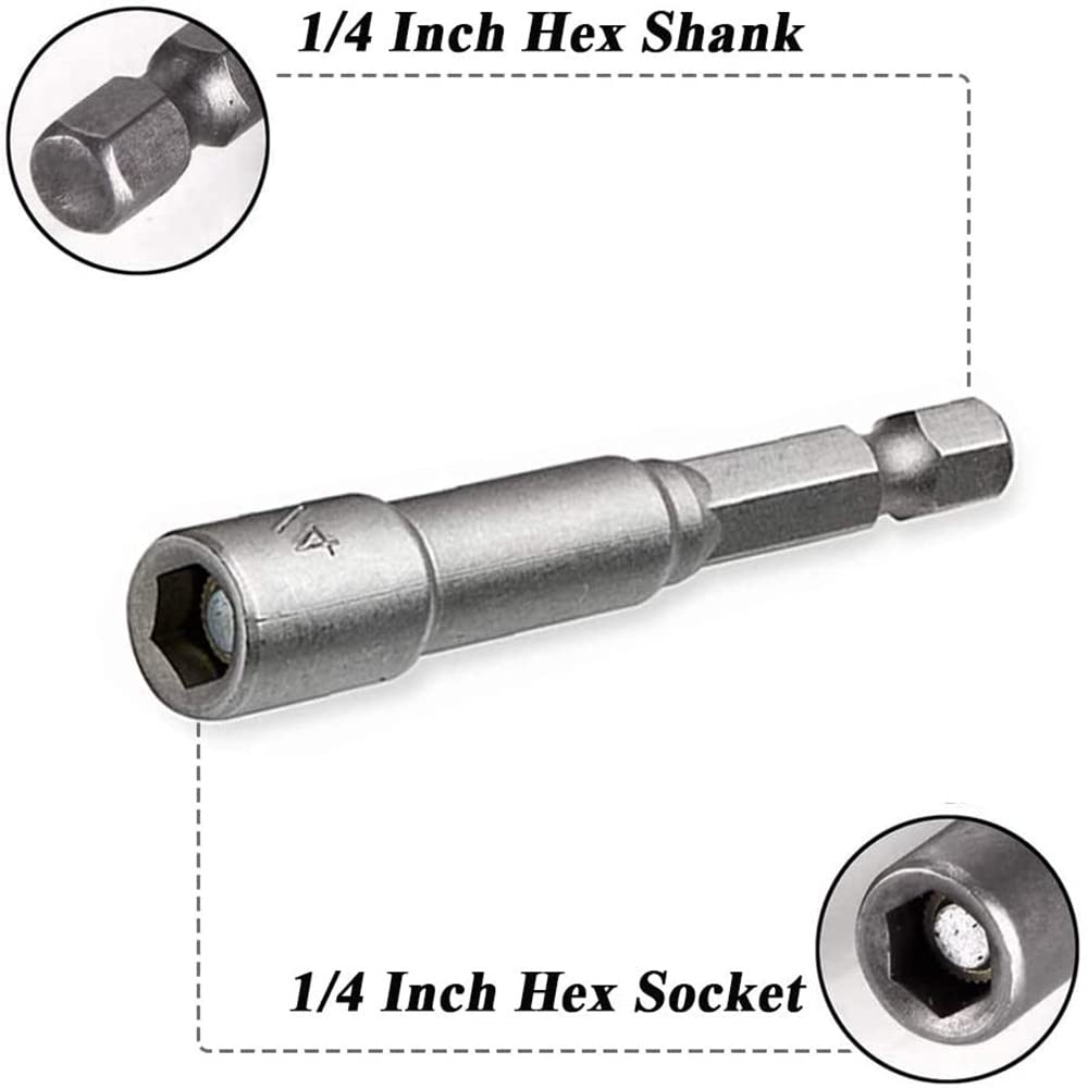 Destornillador de tuerca magnética de vaso de impacto de 6 mm-19 mm Juego de llaves hexagonales de 1/4 Adaptador de broca para taladros eléctricos Kit de enchufe de controladores de impacto, 6,15 mm (