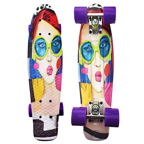 LOLIVEBO Monopatín Colorido Completo de 22 Pulgadas Mini Skate Penny Board para niños Plastic Cruiser Retro Skateboards Principiantes Adultos Adolescentes P812
