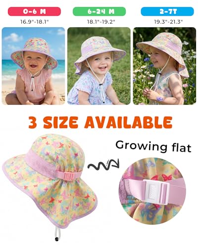 Image of Toddler Baby Sun Hat Kids Summer Beach Essentials Adjustable Beach Hats with Bucket Wide Brim for Boys Girls Age 0-14 Years