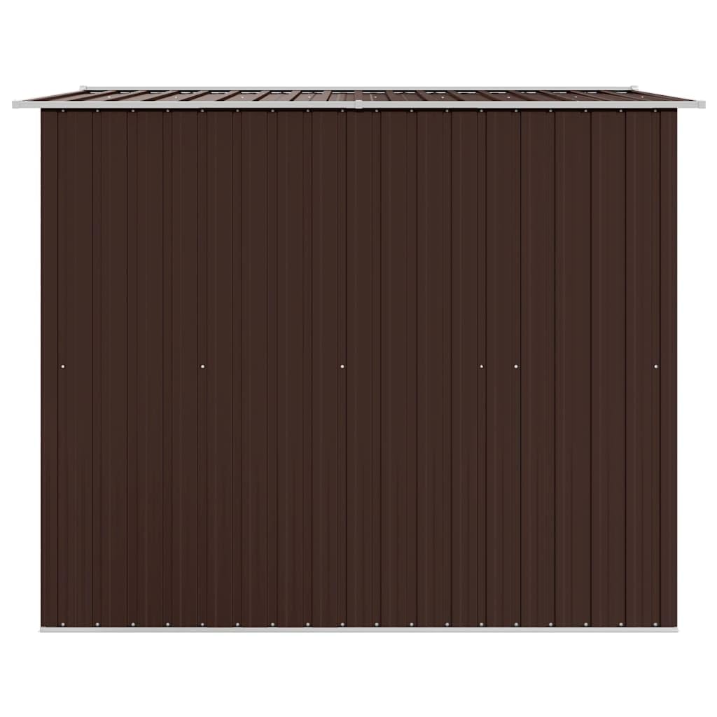 Casetta porta attrezzi marrone in acciaio zincato 257 x 205 x 178 cm con doppie porte scorrevoli e 4 prese d'aria per attrezzi da giardino, tosaerba, bicicletta e bidoni della spazzatura da