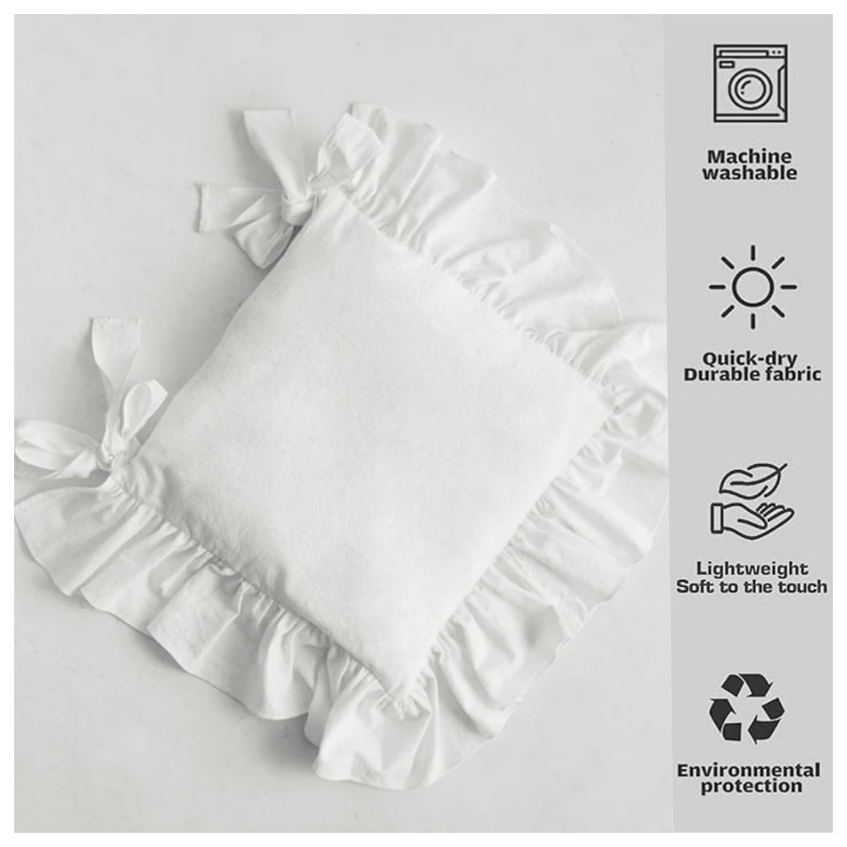 ZHULILY Farmhouse Indoor Chair Cushions for Dining Non-Slip Rocking Chair Cushions with Zipper Ruffled Cotton Seat Cushion for Kitchen White Retro Chair Pads with Ties 14.5''×14.5''