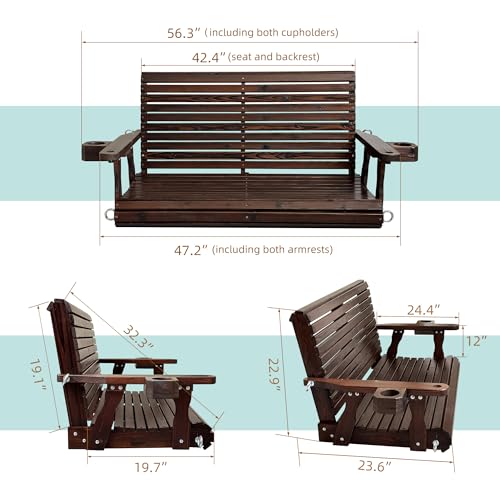 Image of Fortune Candy Wooden Porch Swing, Deep Brown, 4 FT Extra Large