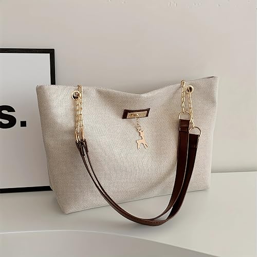 Tote Bag for Women – Large Capacity Polyester Shoulder Handbag with Zipper Closure, Adjustable Strap and Chain Accent, Stylish Purse for Travel, Work, or Daily Use2